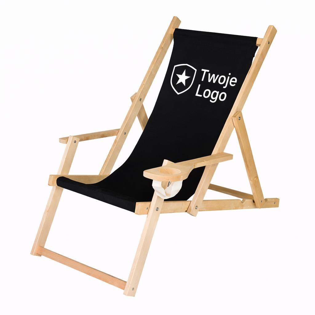 Leżak reklamowy z nadrukiem FULL KOLOR z podłokietnikami i z uchwytem na napój